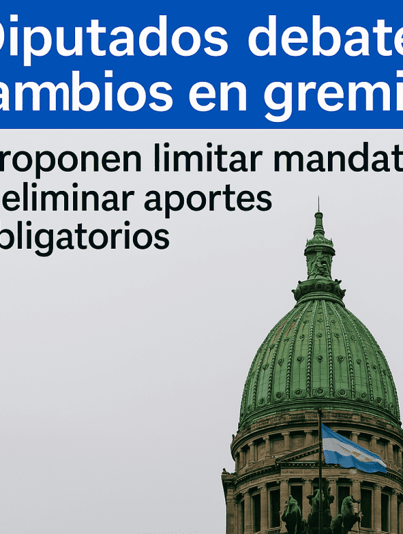 Congreso Nacional de Argentina con titular sobre debate sindical en Diputados