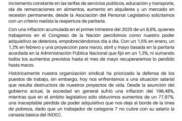 "Comunicado de APL sobre reapertura de paritarias por pérdida salarial - abril 2025"